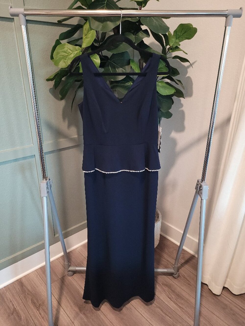 NWT Karl Lagerfeld Navy Faux Pearl Flared Dress
